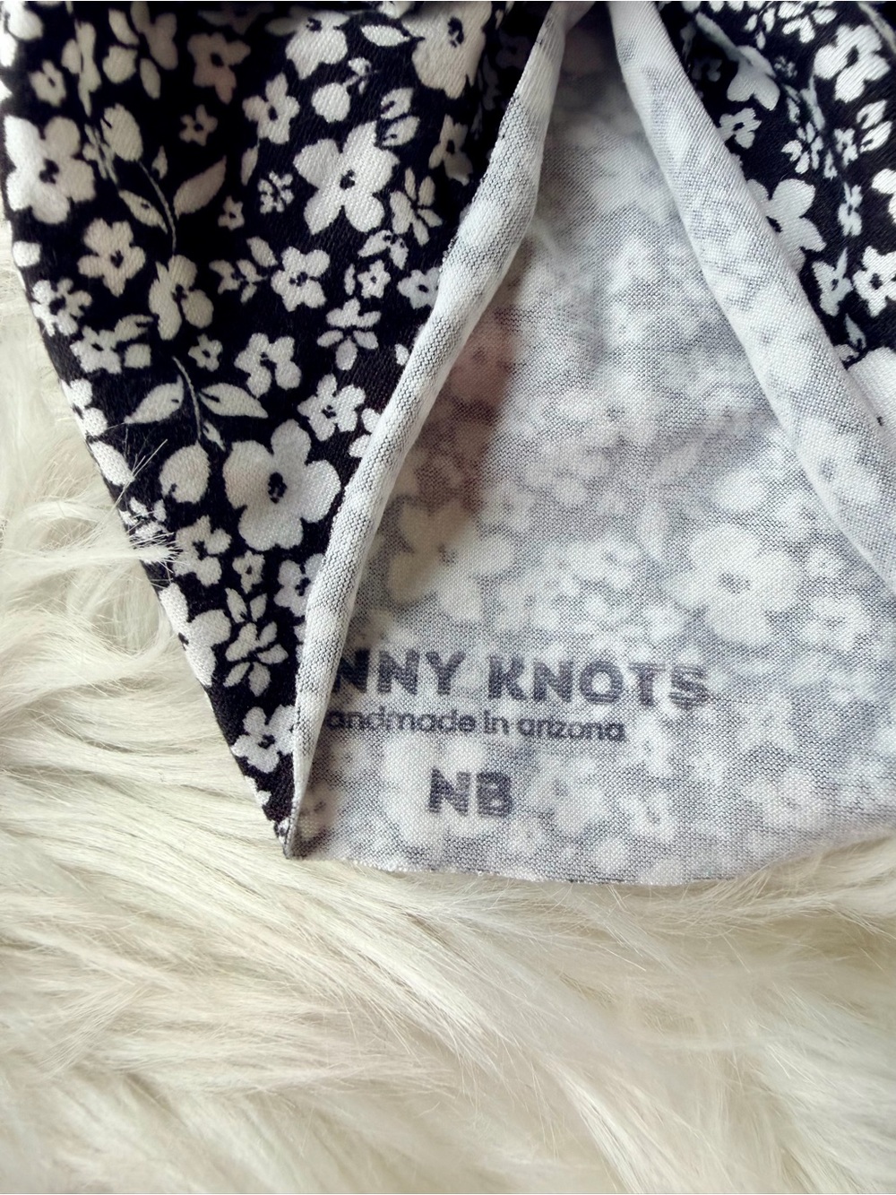 Bunny Knots Black & White Floral Turban Headwrap with Knotted Bow - Picture 2 of 3